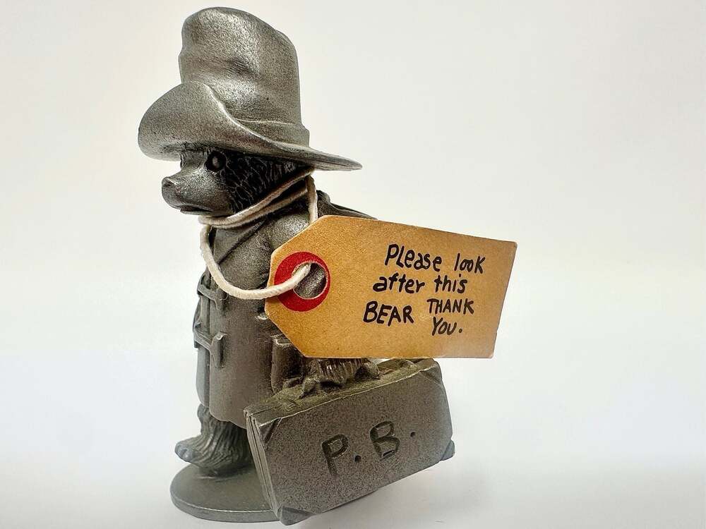 Paddington Bear Pewter Figurine with Suitcase 0122 by Schmid for Eden Toys 1978